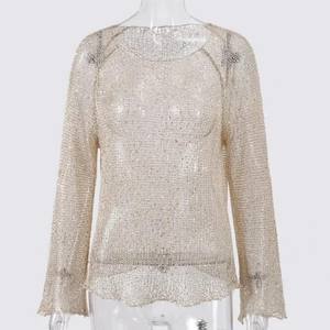 Chemises en tricot pour femmes, fabrication sur mesure en usine, marque privée, tricot à sequins, crochet, plage, élégantes, printemps été, pour femmes - Product Image 4