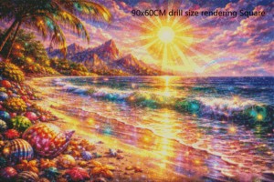 Kit de Pintura de Diamantes 5D DIY, Diseño Personalizado de Amanecer junto al Mar, Pintura Completa con Diamantes Cuadrados de Resina AB sobre Lienzo - Product Image 2