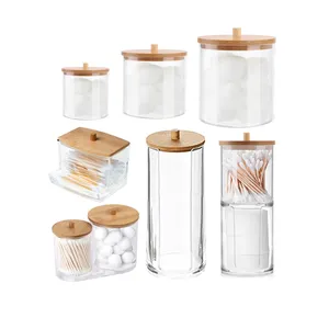 Cotton Swab Holder Acrylic Boxes with Lids Qtip Cotton Buds Ball Dispenser Square Bathroom Jar Clear Organizer Logo No Moq