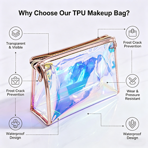 Custom Clear Holographic Pvc Travel <b>Makeup</b> Bag Organizer Pouch <b>Makeup</b> Laser Holographic Clear Toiletry Bag Cosmetic <b>Makeup</b> Bag - Product Image 4