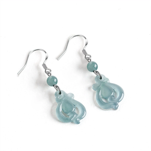 High-end natural jade blue water hollowed-out orchid-shaped earrings made of S925 <b>silver</b> and ice-grade jade for women - Product Image 2