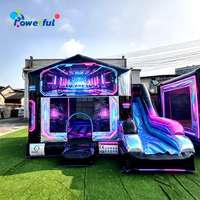Structure gonflable commerciale combinée avec toboggan, château gonflable futuriste néon K-Pop pour location événementielle