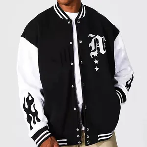 Popular Autumn Men's Pocket Design Streetwear Black Loose Oversized Thick Cotton Baseball Jacket