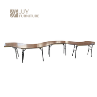 Table de banquet incurvée en bois en forme de S, modèle JJY-YHZ-H003, vente en gros d'usine, pour événements, hôtels, mariages, réceptions, longue table de salle à manger