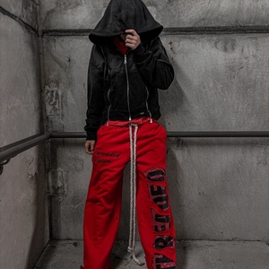 Sudadera Personalizada de Felpa Francesa, con Bordado, Doble Capa, Estampado Retro, Diseño Desgastado con Orificios, Cordón Largo y Pedrería para Hombre - Product Image 3