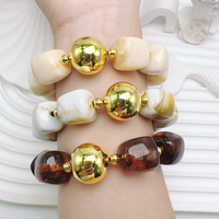 Bracelet en perles acryliques colorées CH-LAT1112, bracelet en perles rondes en cuivre plaqué or, bracelet extensible fait main, bijoux en résine pour femmes