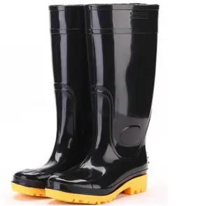 Botas de chuva longas com preto e amarelo, botas de segurança para mulheres, pvc