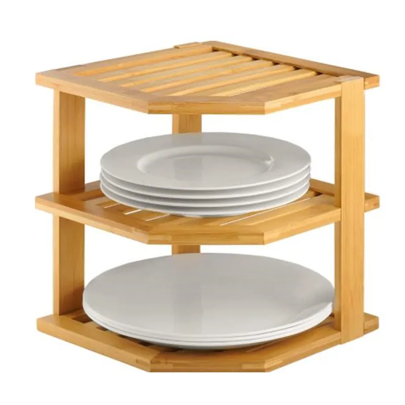 Op Maat Gemaakte Bamboe Keuken Hoekplank Organizer Kast Hoekrek Voor Plaat 3-Tier Keukenplank Opslag Organizer