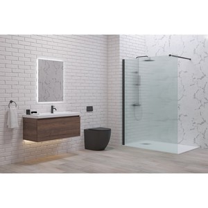 Kamalu Cabine de douche à l'italienne moderne KW-100BFL 120 avec profil noir et plateau rectangulaire en verre cannelé de 8mm Style droit - Product Image 3