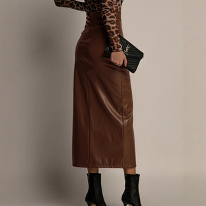 Jupes sexy à taille haute fendues et ajustées pour femmes, jupes <span class=keywords><strong>crayon</strong></span> en <span class=keywords><strong>cuir</strong></span> PU moulante - Product Image 4