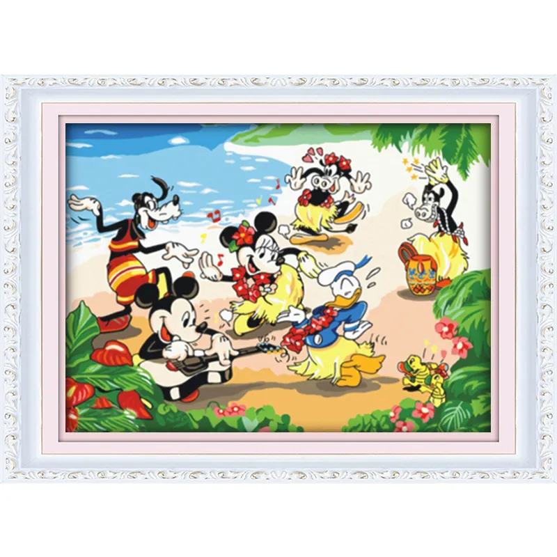 Venta caliente personalizado DIY Anime Grupo Imagen pintura por números Kits Mickey y Donald familia Happy Time