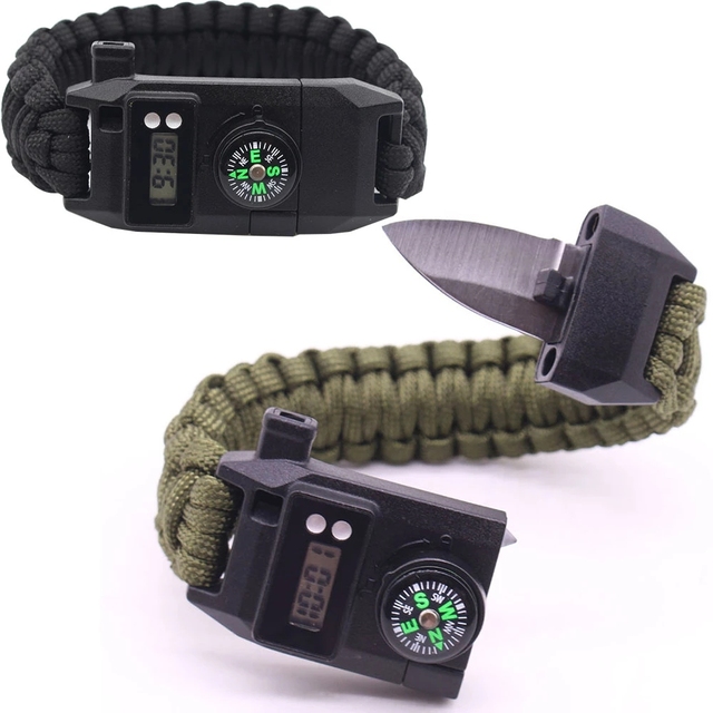 Anthrive Outdoor Camping Paracord Knife Bracelets With Digital Watch Flint Fire Starter Whistle Compass