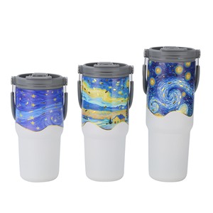 Vaso Térmico <span class=keywords><strong>de</strong></span> Acero Inoxidable con Aislamiento al Vacío, Estilo Pintura al Óleo <span class=keywords><strong>de</strong></span> Van Gogh, para Estudiantes, Gran Capacidad, con Asa, Resistente al Hielo - Product Image 5