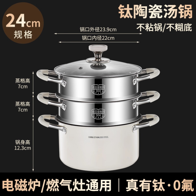 กระทะเคลือบสารกันติด 24 ซม. หม้อนึ่งสแตนเลส 304 (2 ชิ้น)