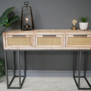 Console minimaliste américaine à 3 tiroirs, plateau en bois avec base en métal, meubles pour la maison, chambre à coucher, salon, également pour les hôtels - Product Image 2