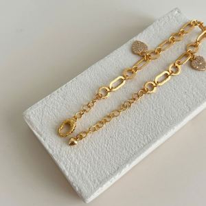 Dylam Trendy Design 18K Gold Plated 925 Silver Link Chain 5A Cubic Zirconia Heart Cross Pendant <b>Bracelets</b> - Product Image 6