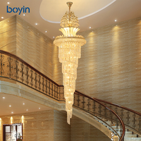 Lustre suspendu moderne de luxe en cristal, grande lampe LED pour villa duplex, escalier, hall d'hôtel, salon, escalier rotatif