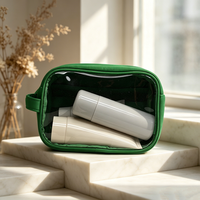 Pochette de maquillage en PVC transparent émeraude avec bordure verte, trousse de toilette pour femmes, pour les voyages, les flacons de soins de la peau et les outils de beauté
