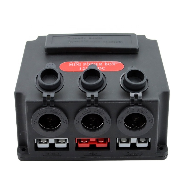 Mini Distribution Box 12 Sockets (4 USB + 1 Type-C + 7 Cigarette Lighters) Voltage Display 24V/12V 80A for Outdoor
