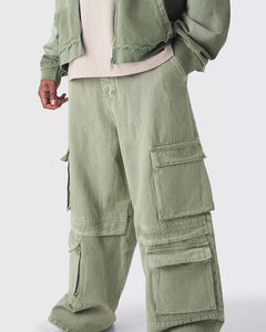 Pantalon cargo utilitaire personnalisé pour homme, multi-poches, coupe ample, jambe large, effet vintage, respirant, écologique, <span class=keywords><strong>jean</strong></span> décontracté pour l'extérieur - Product Image 2