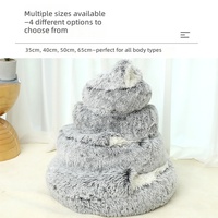 Coussin de couchage luxueux, lavable, antidérapant, moelleux et douillet pour animaux de compagnie (chats et chiens), avec housse à capuche, type donut, pour l'hiver