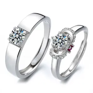 Kustom Desain Terbaru Nilai Perhiasan Wanita Janji Pernikahan Pasangan Berlian 925 Sterling Cincin Perak Set Cincin Pria