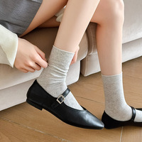 Chaussettes mi-mollet ajourées trèfle à quatre feuilles, en coton blanc crème, fines et respirantes pour femme, printemps-été