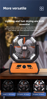 Ventilateur portable rechargeable 27x30 10000mAh avec lumière LED et batterie externe pour camping, usage domestique et hôtelier