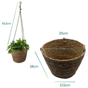 Cesto pensile in fibra naturale da 25 cm di diametro per piante da interno ed esterno - Product Image 2