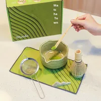 Coffret Cadeau de Cérémonie de Thé Matcha en Céramique avec Fouet, Bol et Kit d'Outils pour Déguster Votre Tasse de Thé, Incluant Support et Brosse, Coffret d'Outils Matcha