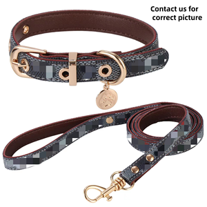 Designer Nylon Collier pour animaux de compagnie Laisse Ensemble Doux Réglable De Luxe De Mode Plaid En Cuir PU En Gros pour Chiens - Product Image 2