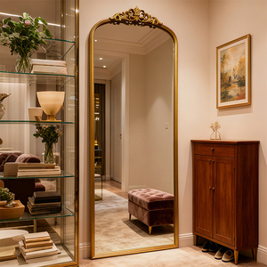 <span class=keywords><strong>Miroir</strong></span> sur pied pleine longueur avec cadre en fer couleur antique, idéal pour salon de style campagnard - Vente directe usine - Product Image 1