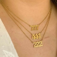 R gema Collar de acero inoxidable con número de Ángel de la suerte, joyería chapada en oro