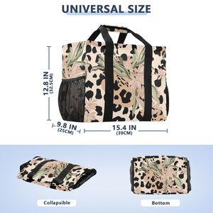 Low MOQ Custom Logo Hawaiian Style Canvas Storage <b>Bag</b> with Handle Large Capacity Front Pocket Leopard Printed <b>Foldable</b> Hand <b>Bag</b> - Product Image 3