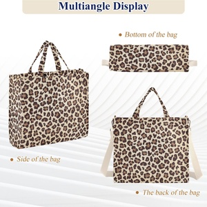 Sac fourre-tout léopard personnalisé pour femme, sac fourre-tout en velours côtelé, sac à main décontracté, sac à bandoulière avec sangles - Product Image 6
