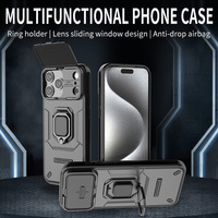 Coque de téléphone à la mode antichoc de qualité supérieure pour iPhone 17 16 15 14 13 Pro Max avec anneau métallique 360 et protecteur d'objectif coulissant