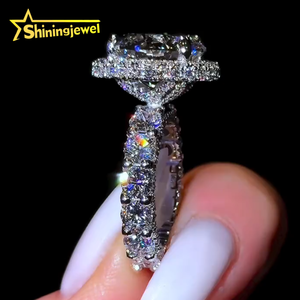 Bagues personnalisées pour femmes, bijoux fins, design halo de luxe, 10K 14K, grande taille, <span class=keywords><strong>bague</strong></span> en <span class=keywords><strong>diamant</strong></span> rond de laboratoire de 5 carats pour fiançailles et mariage - Product Image 2