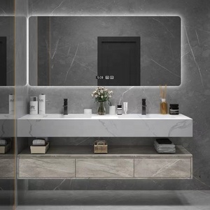 Modern Luxury Hotel Wall Mount Solid Wood Single <strong>Double</strong> <strong>Sink</strong> Floating Cabinet <strong>Bathroom</strong> Vanity - Product Image 6