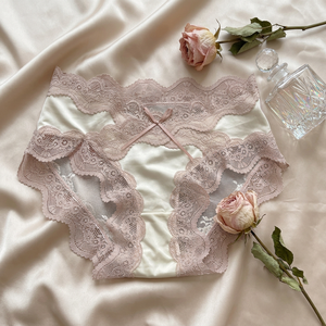 Culottes élégantes en satin et dentelle pour femmes, taille mi-haute, fines, respirantes, douces et extensibles, avec nœud décoratif – Vente en gros - Product Image 3