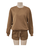 Personnaliser Loose Casual Crewneck Pullover Sweatshirt Shorts Set pour les femmes