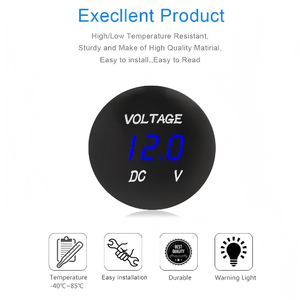 Voltmètre numérique étanche 12V 24V avec affichage LED pour testeur de tension de batterie de voiture, moto et bateaux (courant continu) - Product Image 4