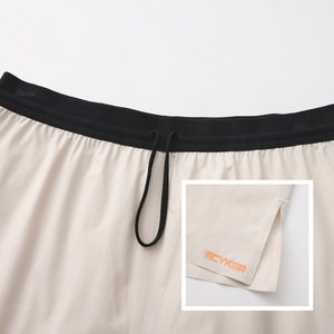 Short de course 2-en-1 beige crème à séchage rapide avec cordon de serrage et taille en maille pour temps chaud, <span class=keywords><strong>jogging</strong></span>, gym, logo personnalisé - Product Image 3