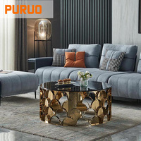 Ensemble de 2 tables basses rondes contemporaines, style nordique minimaliste, luxe, plateau en pierre, pour salon