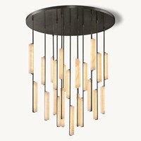 Lustre en albâtre haut de gamme pour escalier duplex transfrontalier, lampe d'escalier rotative simple, villa, salon, tout en cuivre