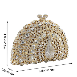 Bolso de mano vintage con diseño de pavo real para mujer, elegante bolso de mano nupcial con cristales, cadena delicada para novia, esposa o amante - Product Image 2