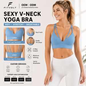 FITVOLT Reggiseno Sportivo da Donna con Scollo a V e Doppia Fascia, Top Yoga con <span class=keywords><strong>Spalline</strong></span> <span class=keywords><strong>Sottili</strong></span> e Imbottiture Rimovibili - Product Image 1