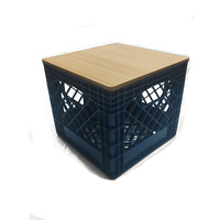 Caisse à lait en plastique durable empilable et dépliable de 16qt avec poignées faciles à saisir et couvercle en bois pour organiser les outils, les livres et les boissons