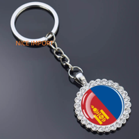 Porte-clés fleur en strass drapeau de la Mongolie, très populaire, pour sac à dos, décoration de clés, breloque de portefeuille, souvenir de voyage