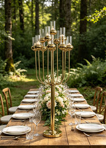 Elegant Modern Gold Metal Candelabra Glass <b>Candle</b> Stick Table Centerpiece for <b>Wedding</b> Iron <b>Wedding</b> Decoration - Product Image 5