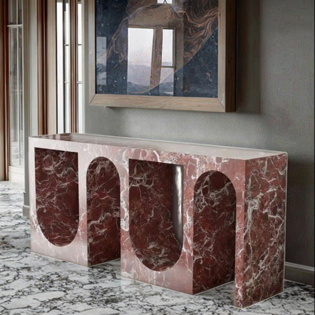Hot Modern Rosso Lepanto Red Marble Console Table Polished Surface Finish for Hotel Living Room Hallway Entrance Furniture
